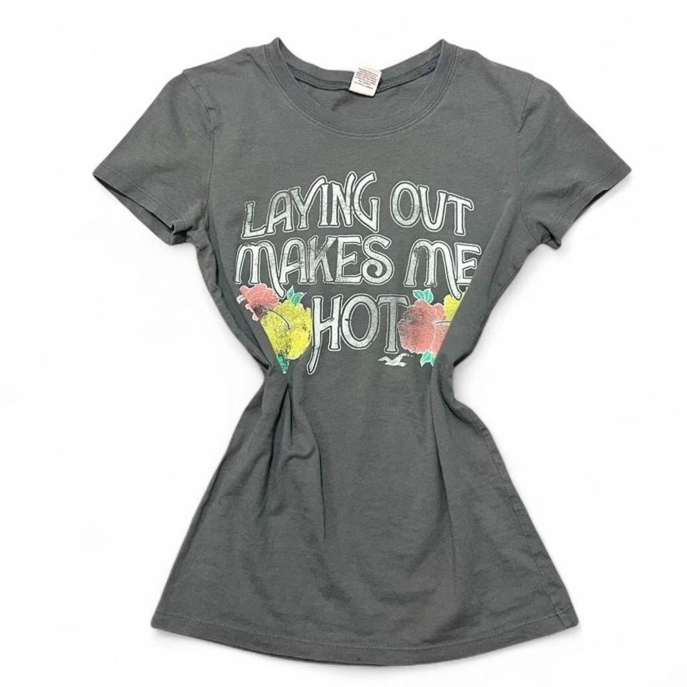 Vintage Y2K Hollister Shirt "Laying Out Makes Me Hot" Baby Tee Floral Sz Medium